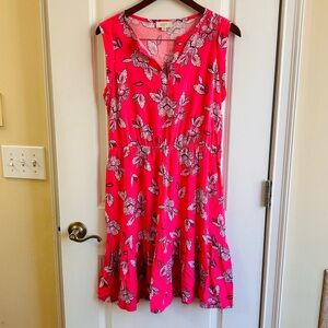 LOFT Pink and Purple Ruffled Tiered Floral Sundress